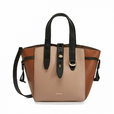 FURLA Net Mini Tote Bag - Greige/Cognac