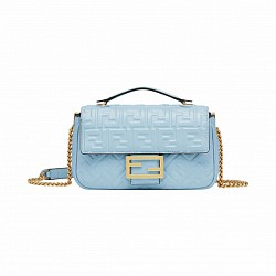 Baguette Chain Midi Leather Bag FF Emboosed Blue Ghw IDR 5,700,000